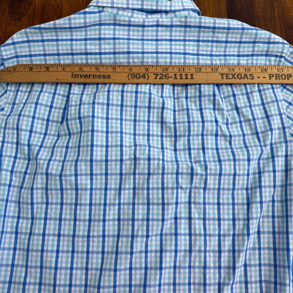IZOD Mens Slim Fit Plaid Button Down Shirt Blue Teal White Cotton Size M - Picture 7 of 7